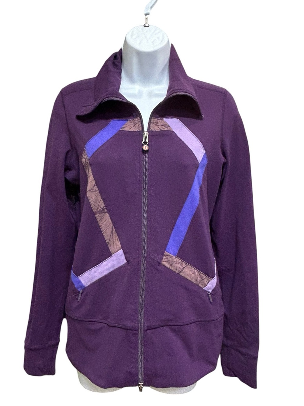 Lululemon Origami Stride Jacket Purple Plum Geometric Panel Zip Up Size 6